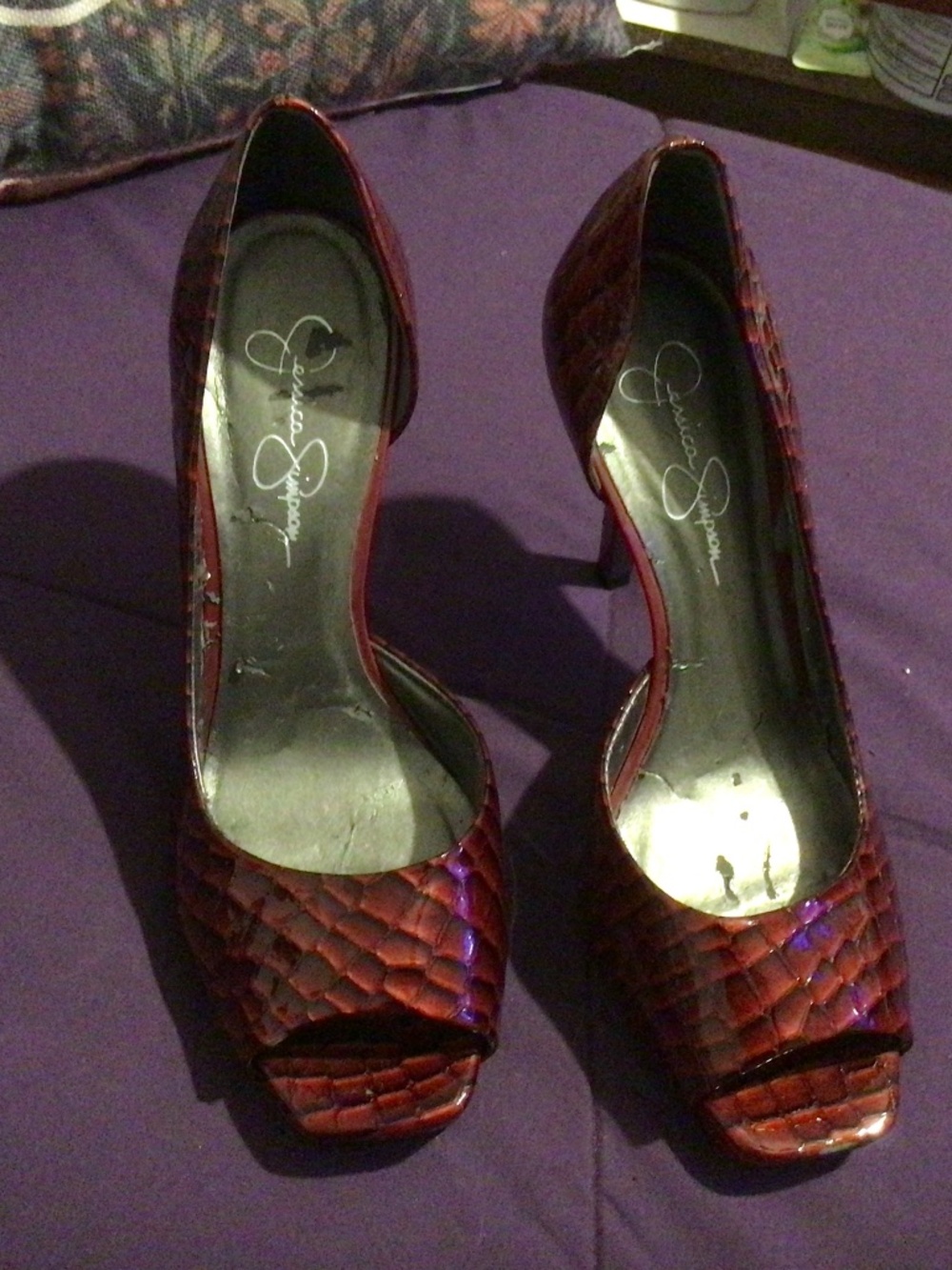 Preowned Ruby Red Jessica Simpson Peep Toe Heels 7.5